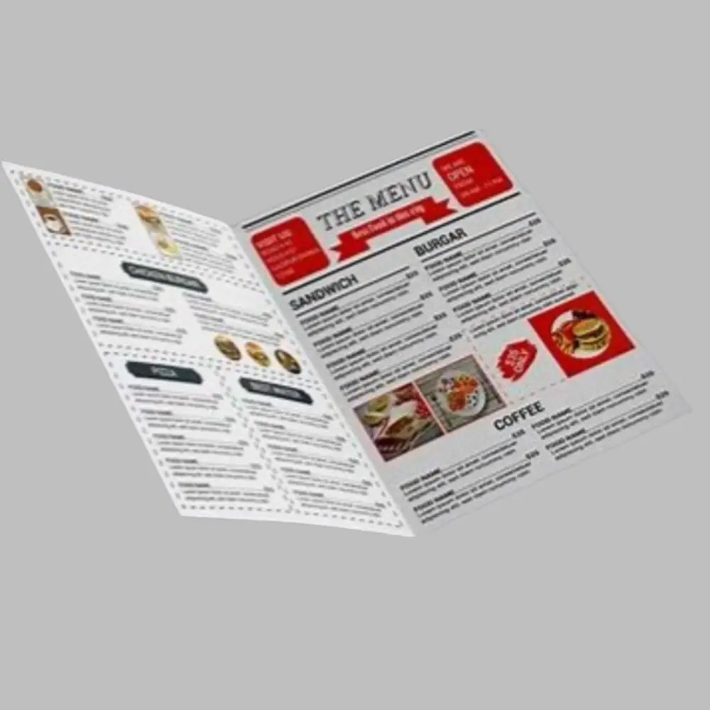 Bifold Menu Cards Design and Printing - Offset POD - A5 Portrait / 130gsm Silk Paper - Leaflet