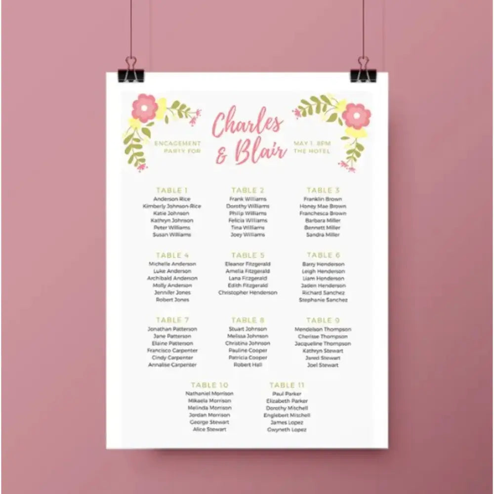 Guests Seating Plans for all Occasions Design and Printing - Offset POD - Seat Plan