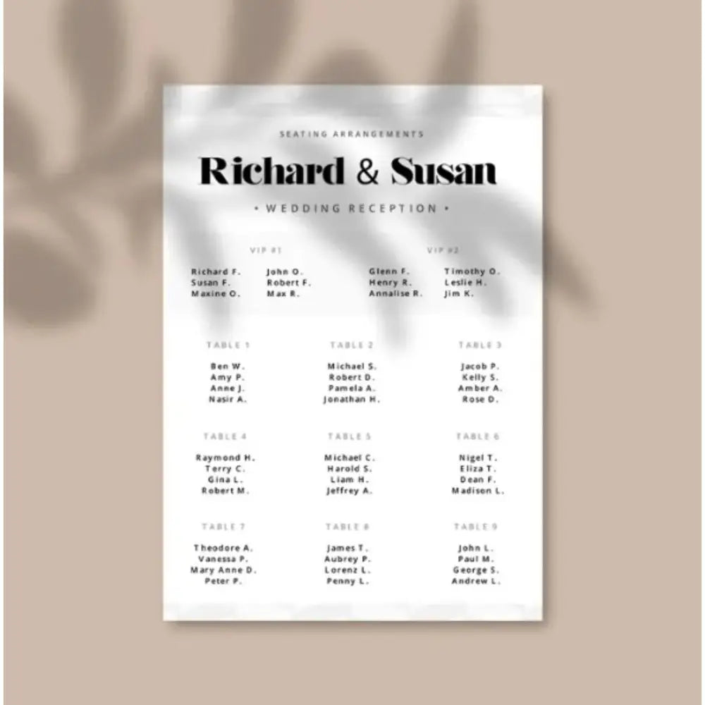 Guests Seating Plans for all Occasions Design and Printing - Offset POD - Seat Plan