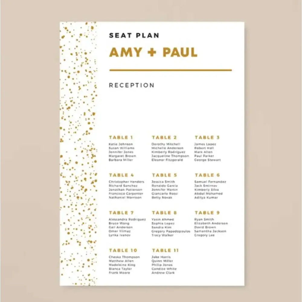 Guests Seating Plans for all Occasions Design and Printing - Offset POD - Seat Plan