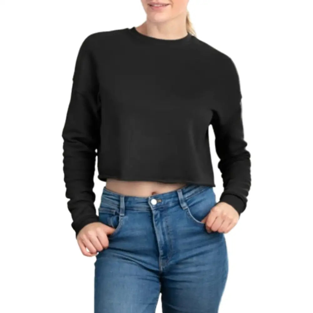 Customised Long Sleeve Ladies’ Cropped Sweatshirts - DTF - Black / S - Crop Top