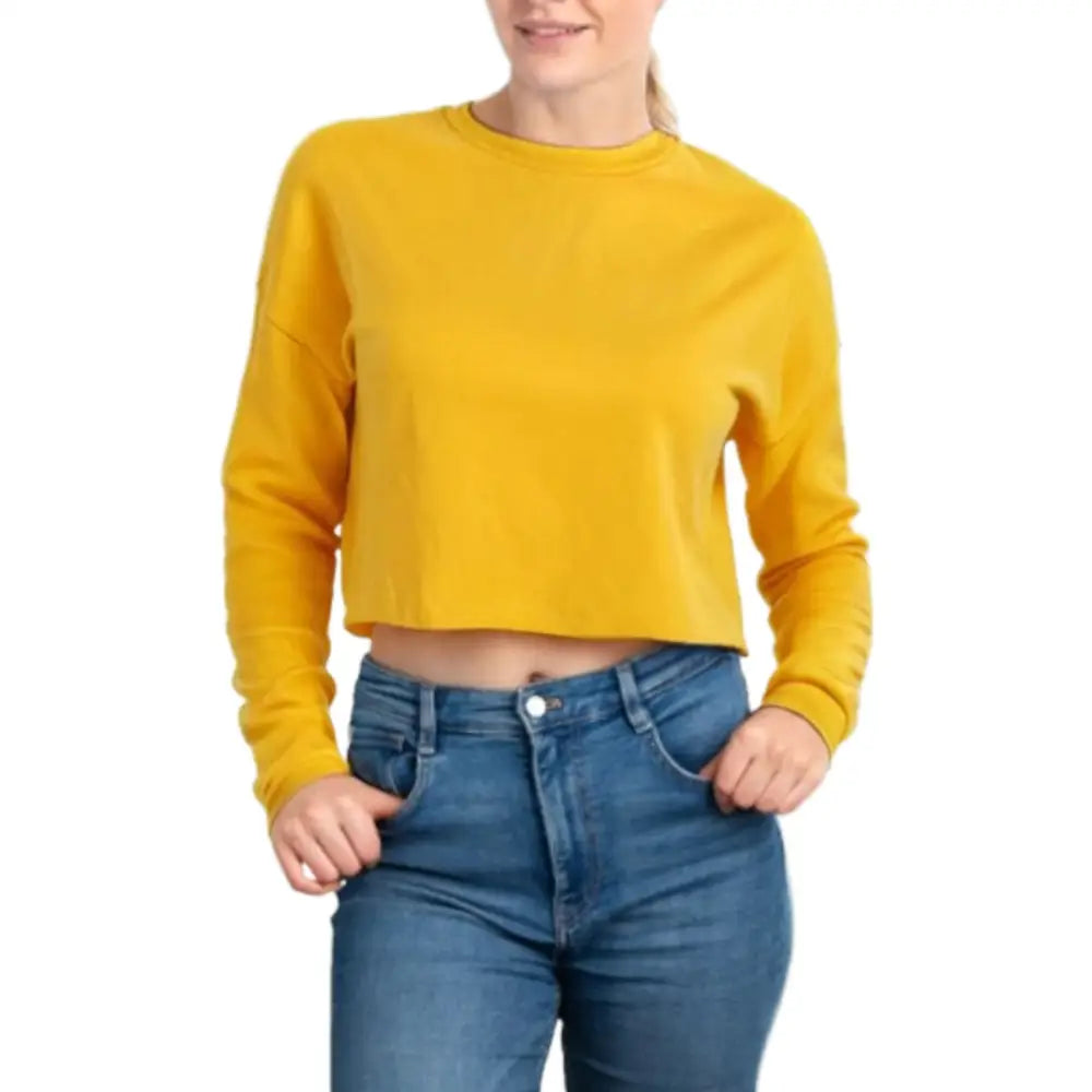 Customised Long Sleeve Ladies’ Cropped Sweatshirts - DTF - Yellow / S - Crop Top
