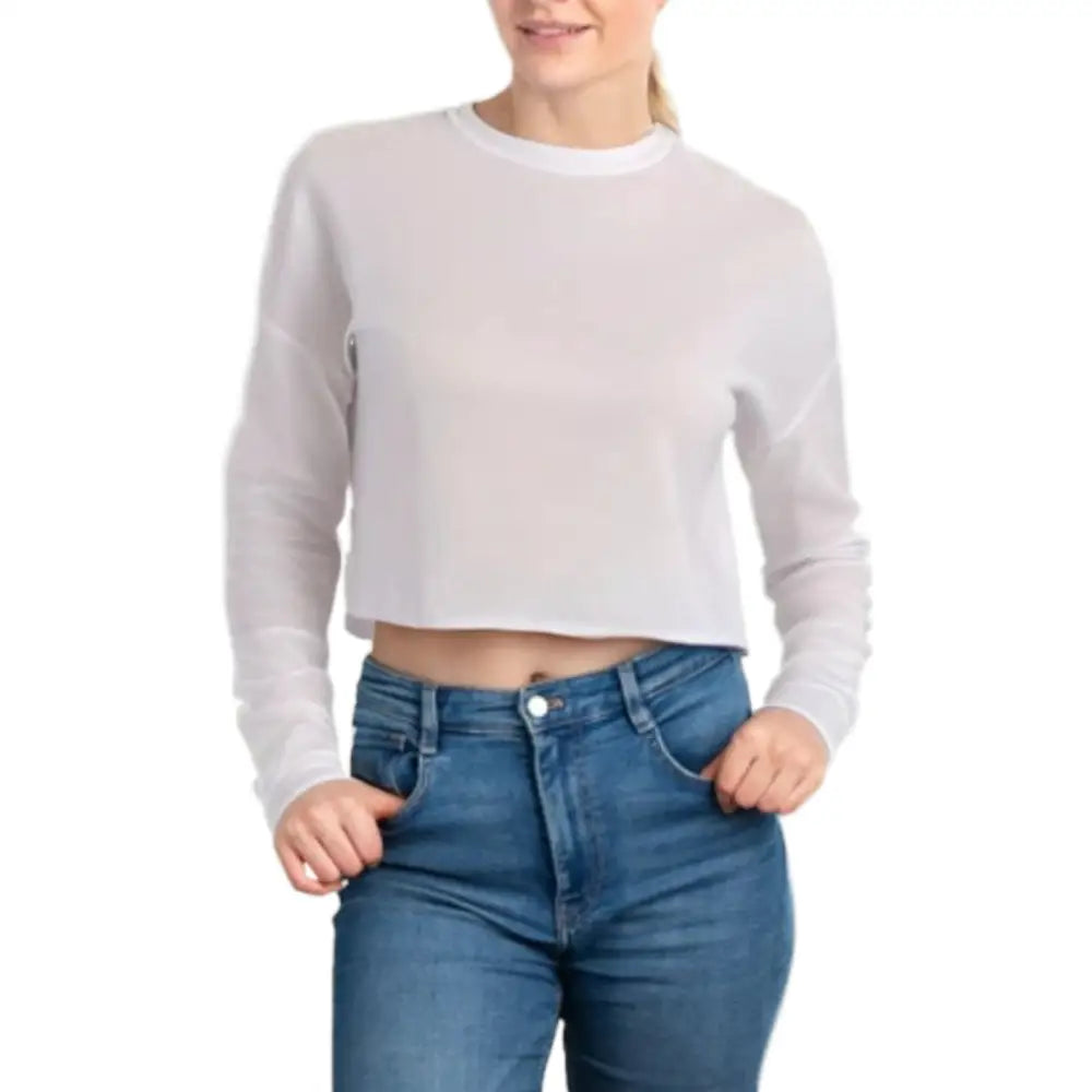 Customised Long Sleeve Ladies’ Cropped Sweatshirts - DTF - White / S - Crop Top