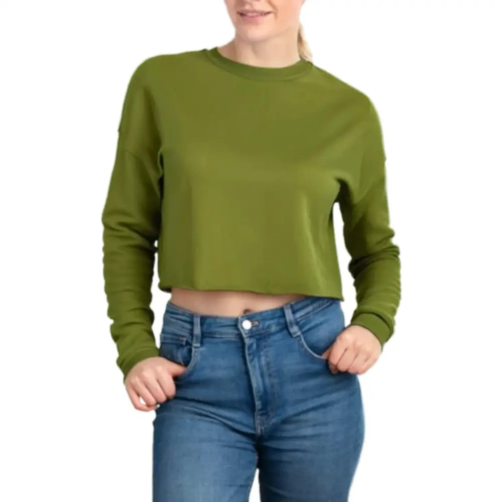 Customised Long Sleeve Ladies’ Cropped Sweatshirts - DTF - Green / S - Crop Top