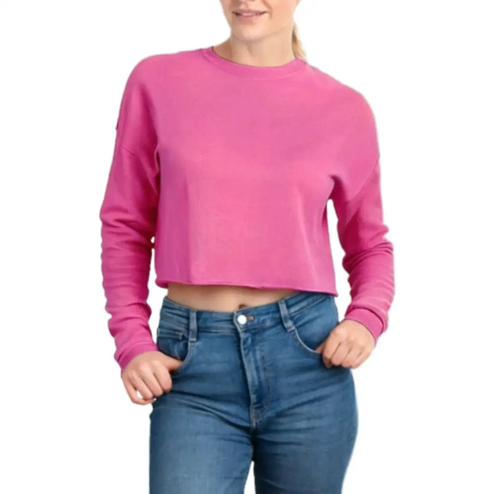 Customised Long Sleeve Ladies’ Cropped Sweatshirts - DTF - Pink / S - Crop Top