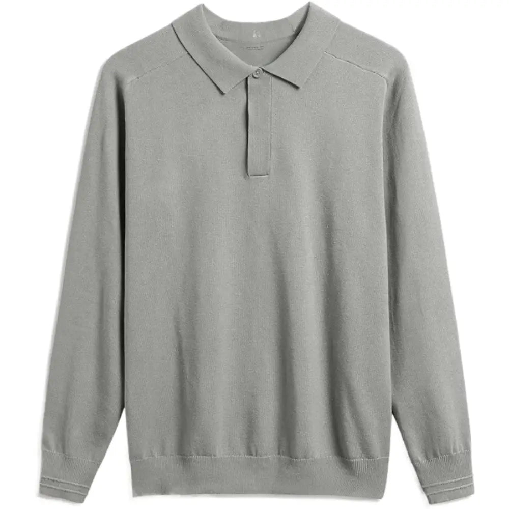 Personalised Men Jumper Long Sleeve Polo Shirts - DTF - Gray / XXS - Men’s Jumper Polo Shirt Long Sleeve