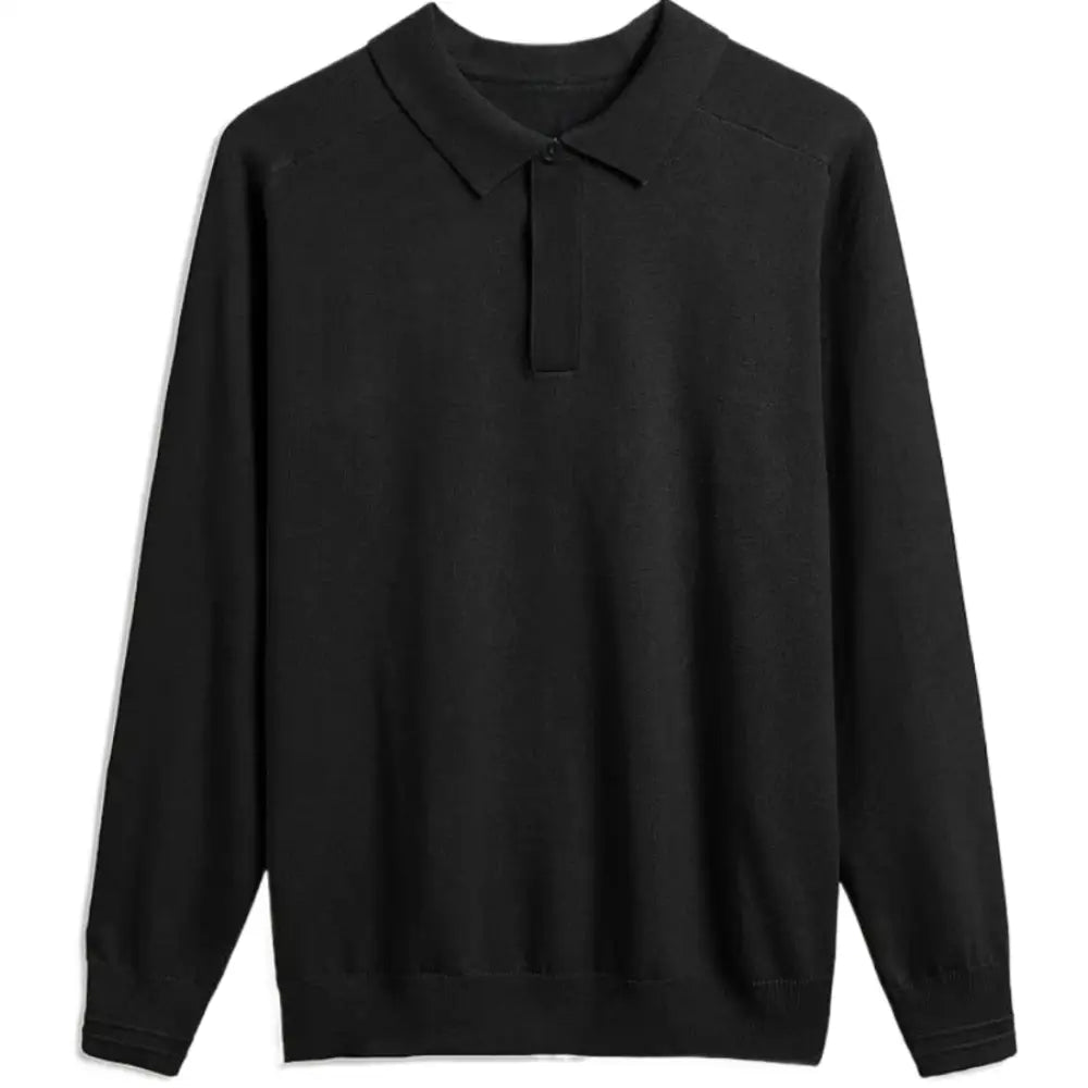 Personalised Men Jumper Long Sleeve Polo Shirts - DTF - Black / XXS - Men’s Jumper Polo Shirt Long Sleeve