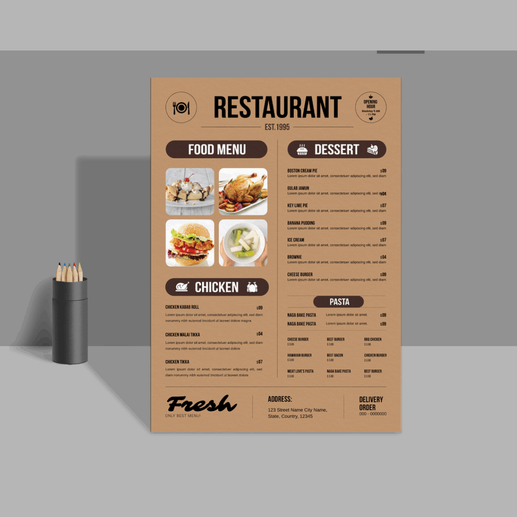 Menu Cards Design and Printing - Leaflet