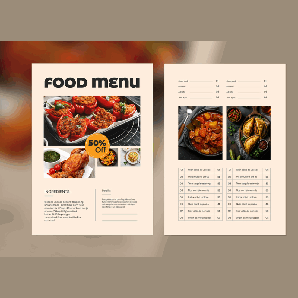 Menu Cards Design and Printing - Leaflet