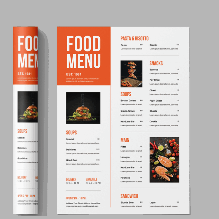 Menu Cards Design and Printing - Leaflet