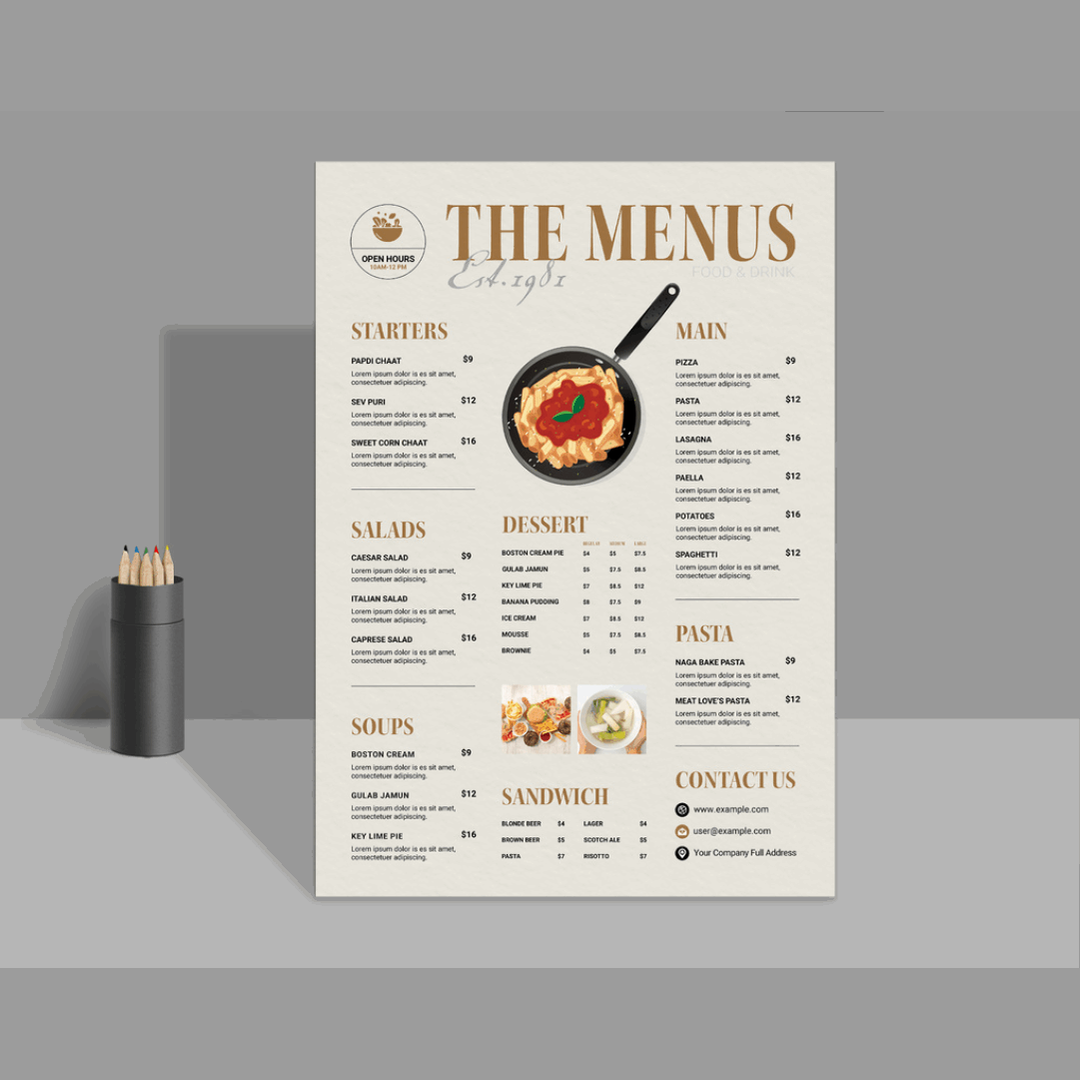 Menu Cards Design and Printing - Leaflet