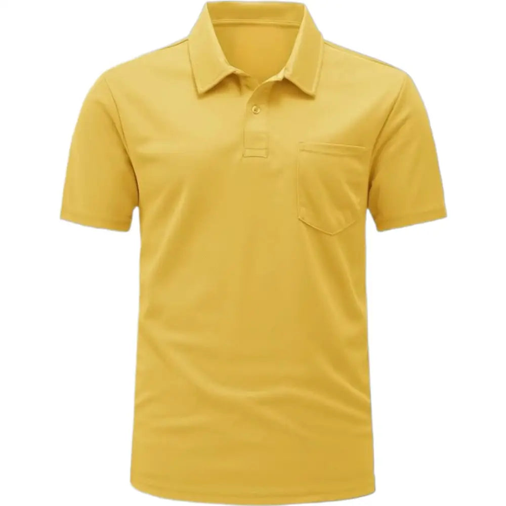 Personalised Men Short Sleeve Polo Shirts Top Pullover Regular Fit Casual Solid Color - DTF - Yellow / S - Men Polo